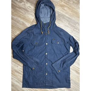 Obey Worldwide Propaganda Jacket Men's med Zip & Button Lightweight Hood Blue